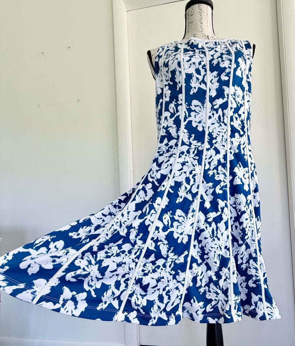 Ann Taylor Floral Print Sleeveless Fit and Flare Dress with Pinstripe Size 10